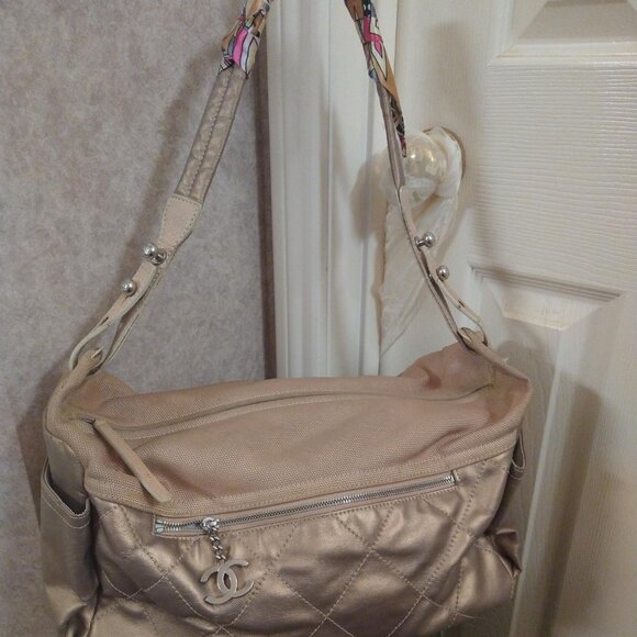 Chanel Biarritz Metallic Champagne Gold Large Quilted Shoulder Bag - Picture 1 of 16